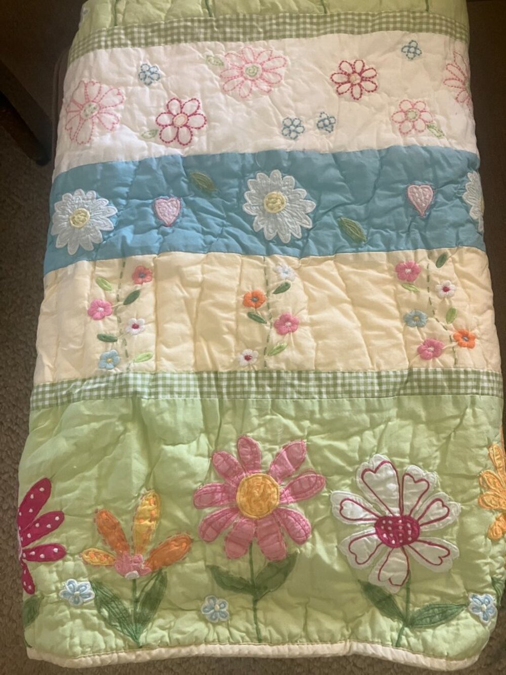 Pottery Barn Kids Flowered Quilt 34" x 48"- Brand New - Excellent Condition